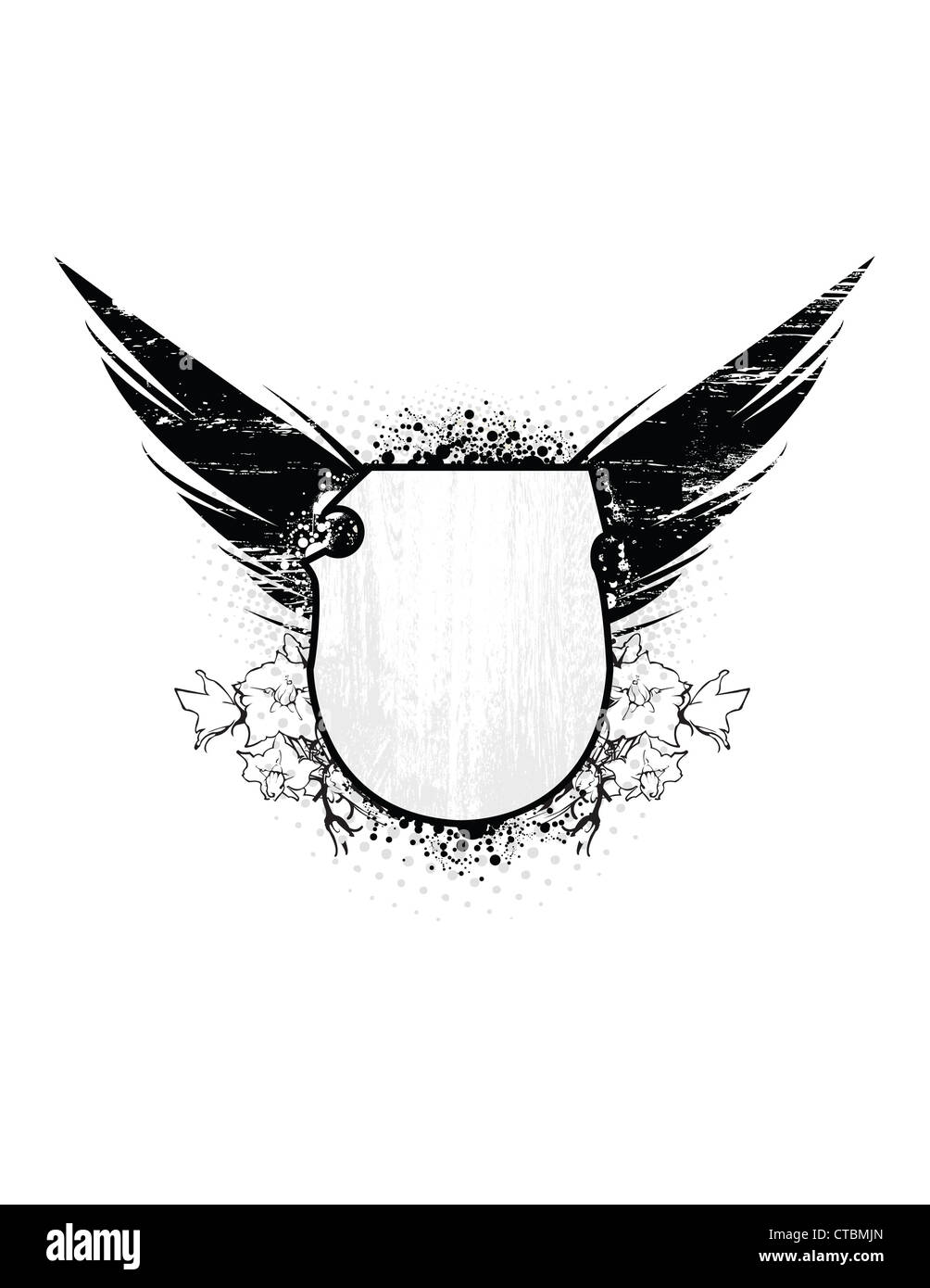 Grunge scudo con le ali e area di testo. Tutti gli elementi separati. Foto Stock