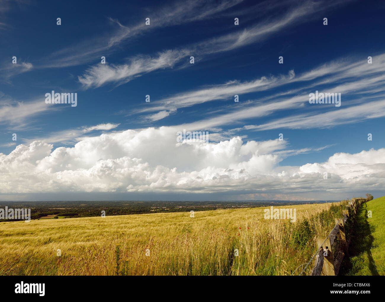 Vista Nord verso Crawley dal South Downs a Clayton. Foto Stock