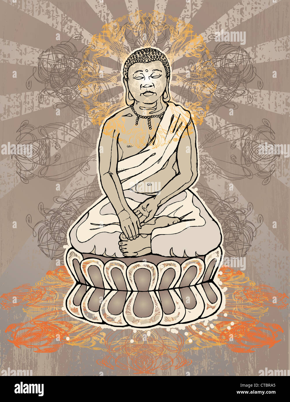 Yogi seduto su sfondo dettagliato. Foto Stock