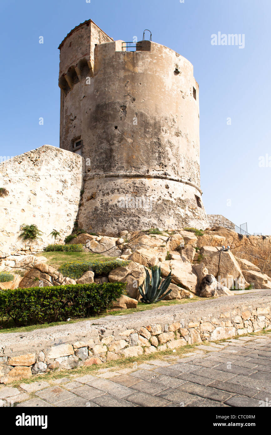 Torre degli Appiani, torre medievale a Marciana Marina, Isola d'Elba, Italia. Foto Stock