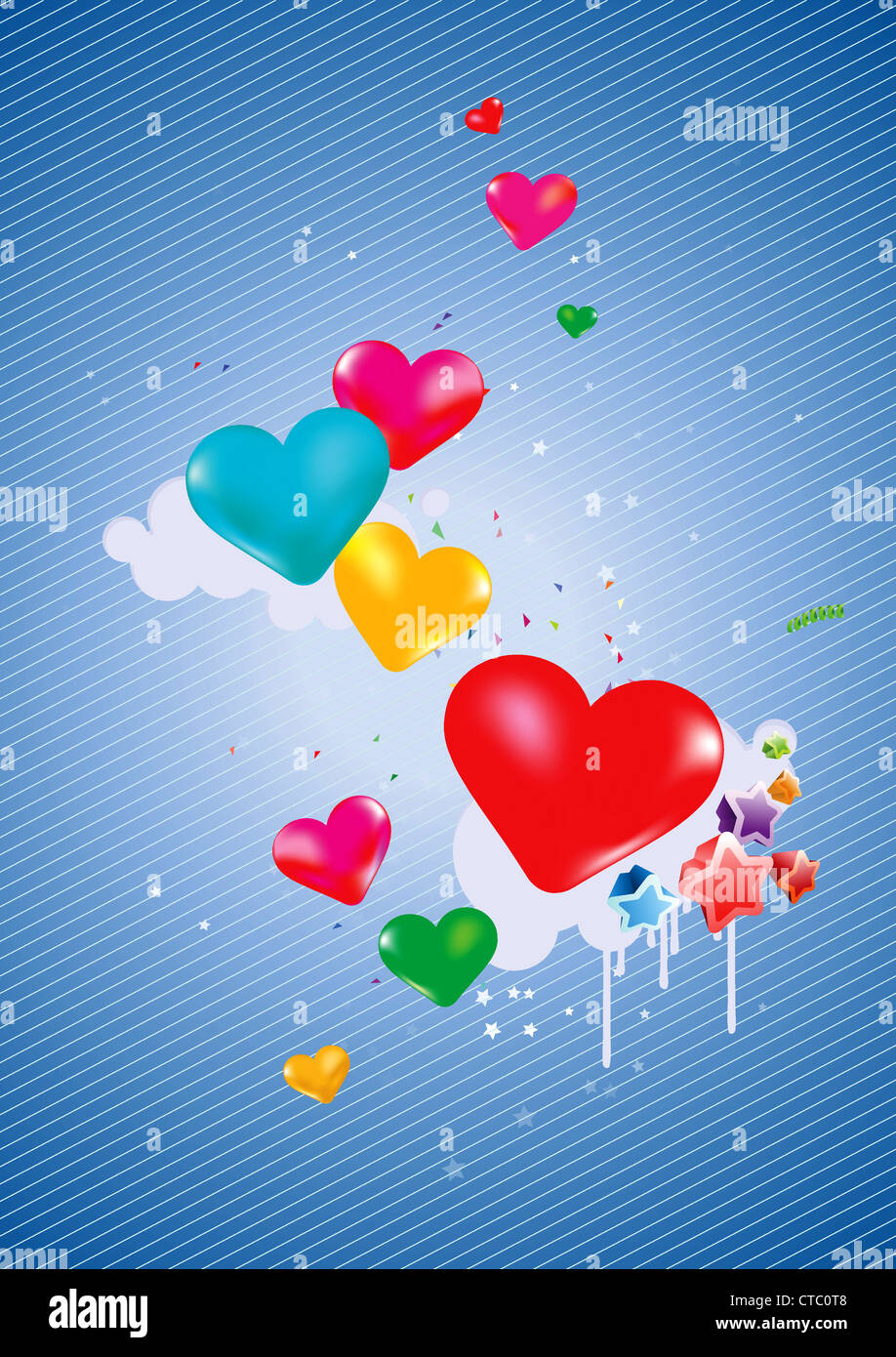 Colorato sfondo cuore grande per il messaggio di saluto san valentino cartoline di compleanno volantini parti molti più elementi di celebrazione Foto Stock