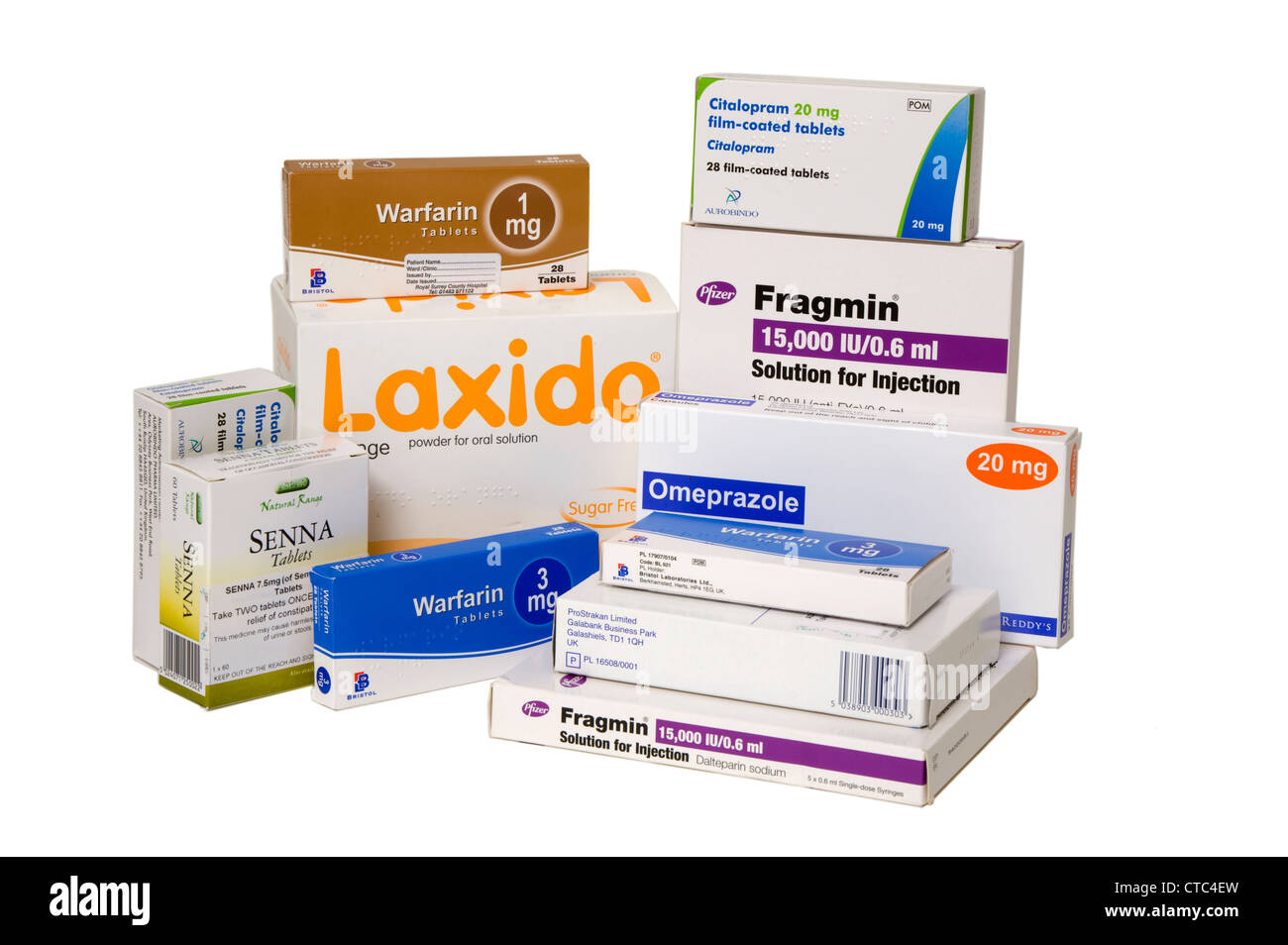 Varie le compresse prescritte & farmaci generalmente usati per malattie sperimentato nell'invecchiamento & vecchio / anziani / senior / OAP pazienti. Foto Stock