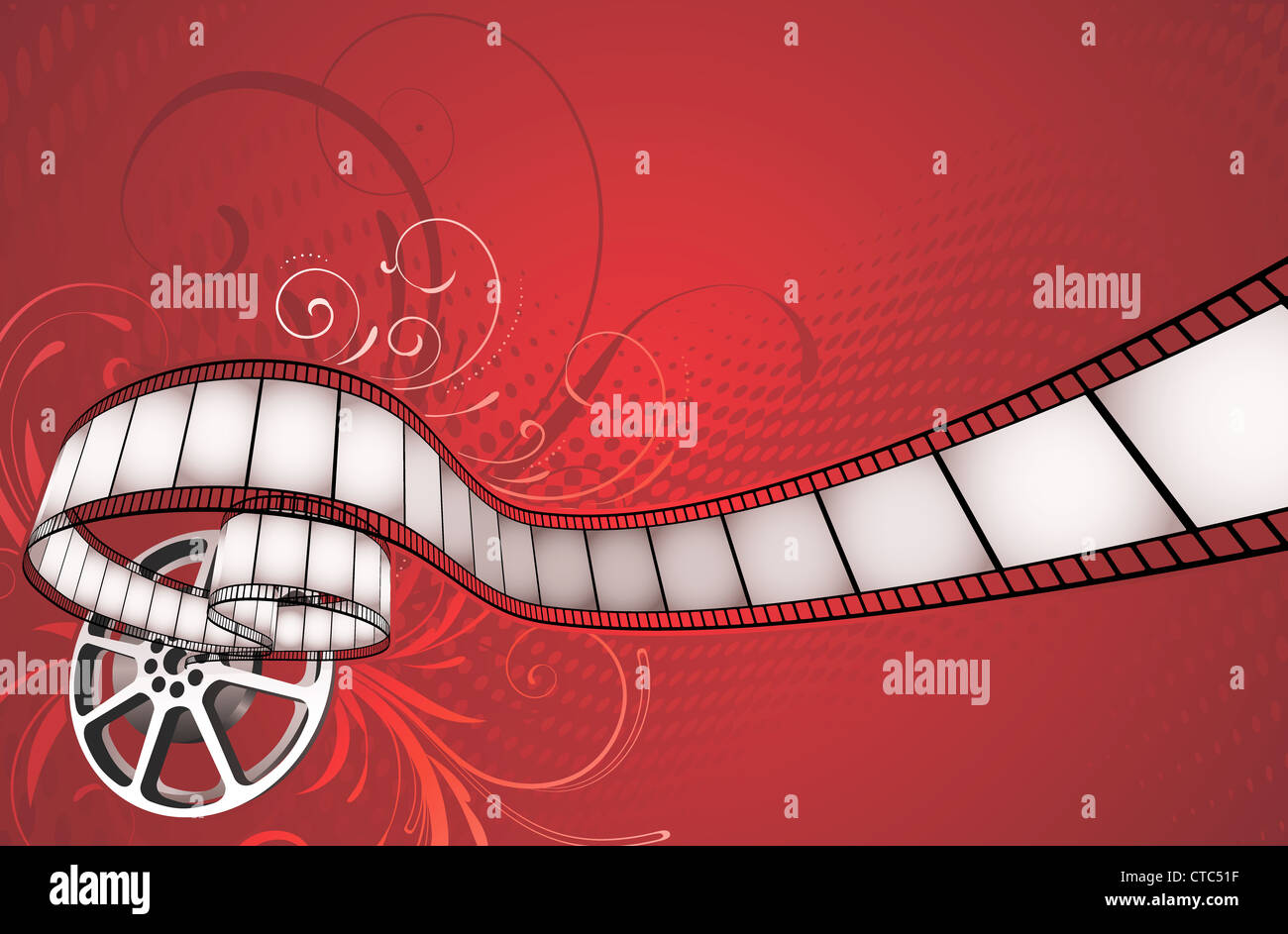 Illustrazione Vettoriale di rosso floreale sfondo astratto con pellicola e bobina di pellicola Foto Stock