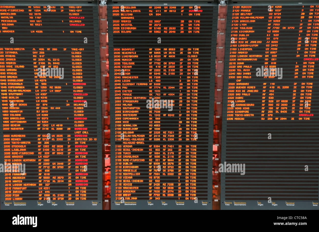 Volo aeroporto informazioni sulla scheda Foto Stock