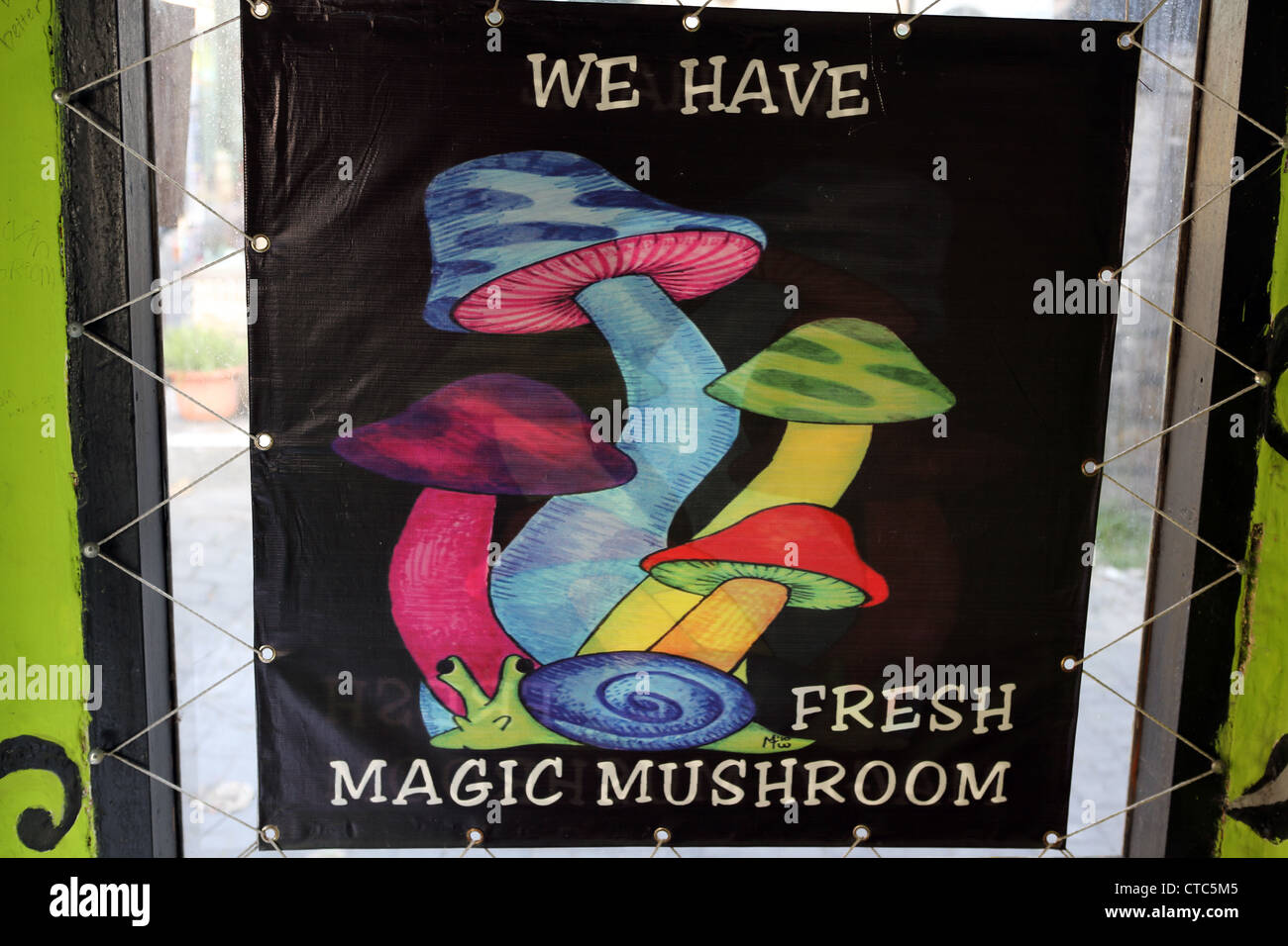 I funghi magici sign in Kuta Bali. Foto Stock