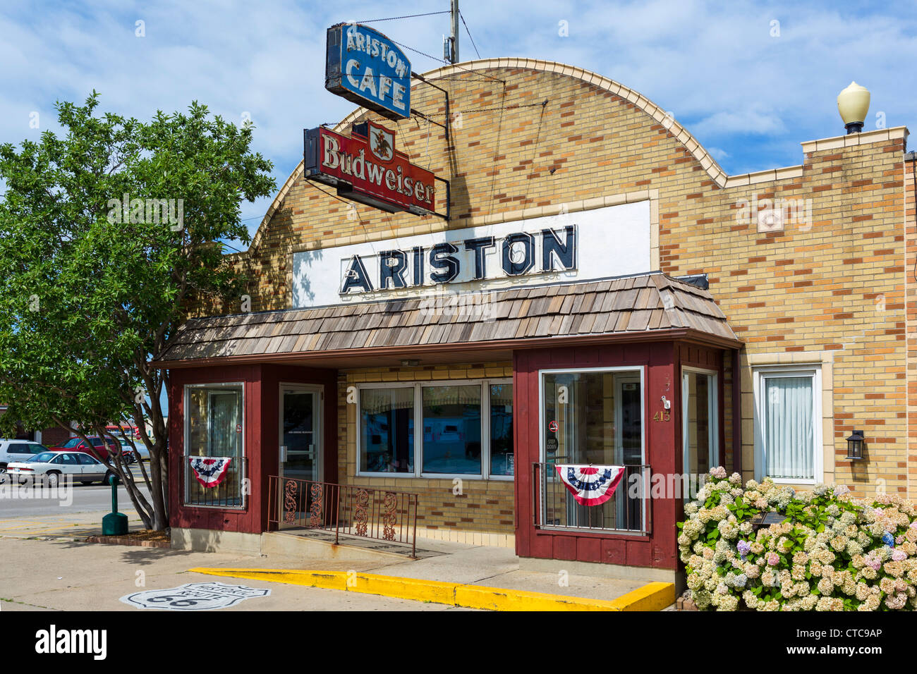 La storica Ariston Cafe sul vecchio US Route 66 in Litchfield, Illinois, Stati Uniti d'America Foto Stock