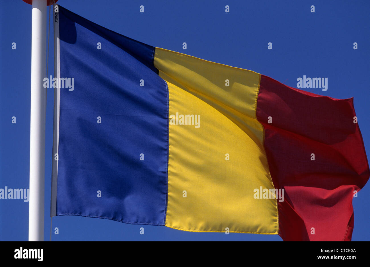 La bandiera nazionale della Romania. Foto Stock