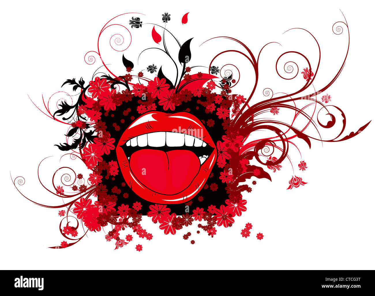 In bocca con motivi floreali illustrazione vettoriale Foto Stock