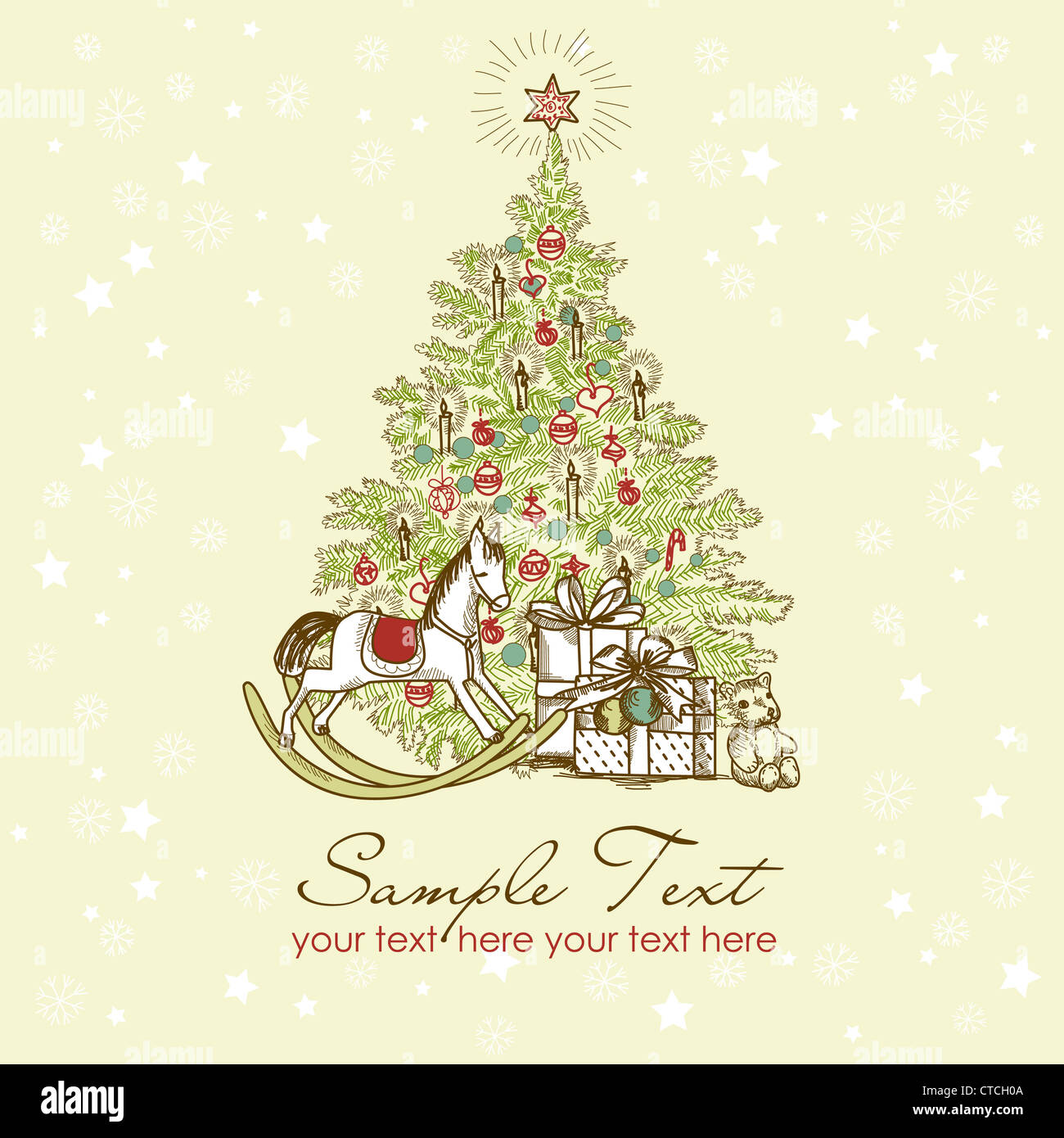Vintage Scheda di Natale . Bellissimo albero di Natale illustrazione Foto Stock