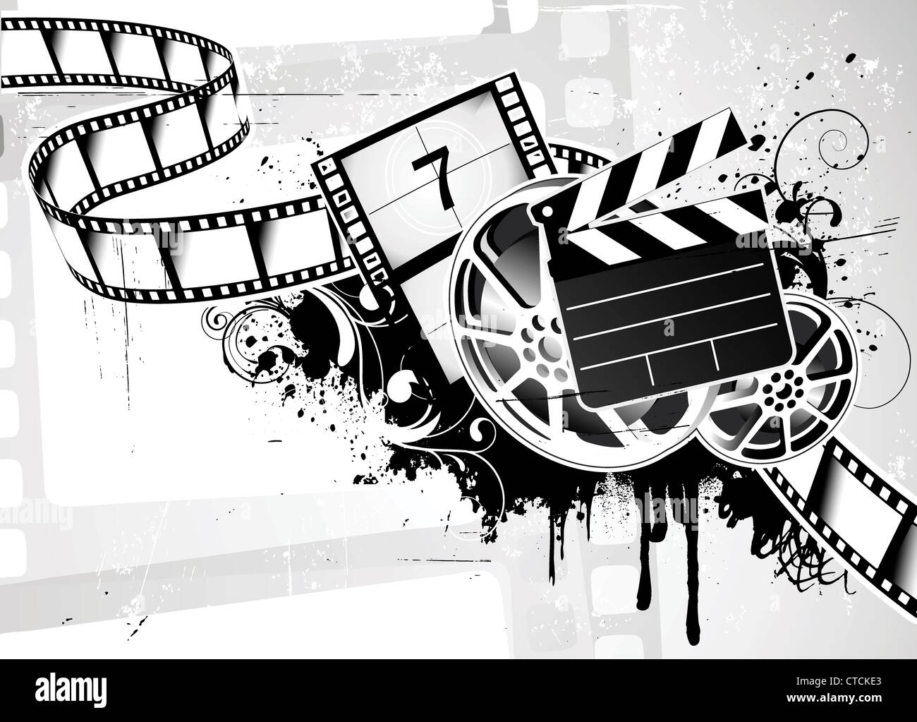 Illustrazione Vettoriale di grunge abstract sfondo con elemento di design per film theme design Foto Stock