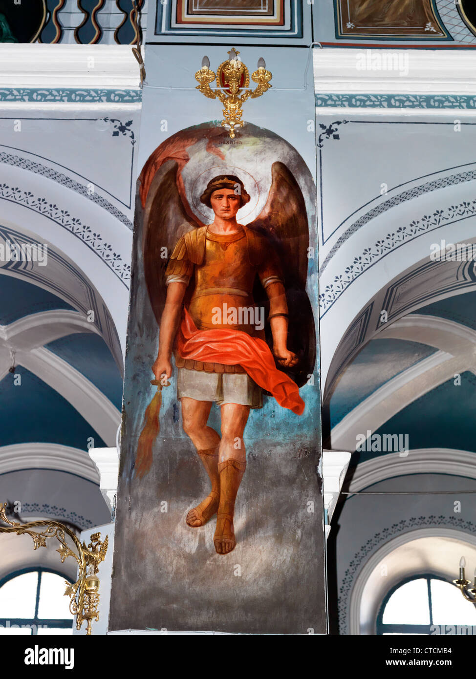Grecia Samos Pagondas Trinità Santa Icona della chiesa di San Michele Arcangelo con spada fiammeggiante Foto Stock