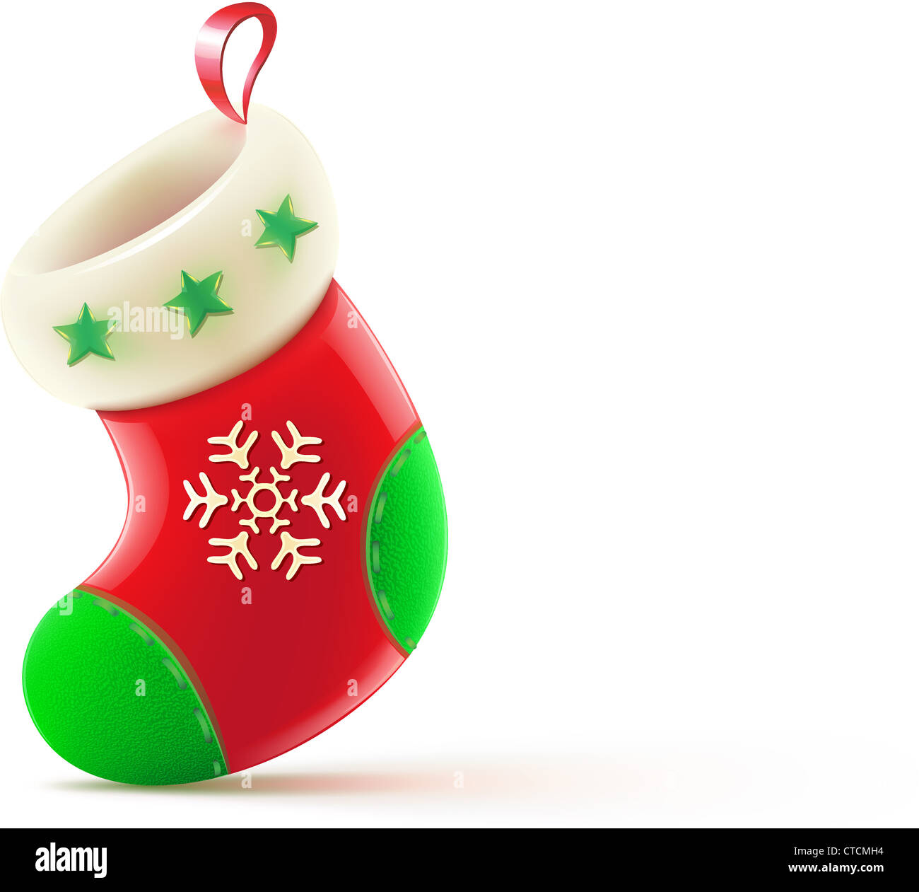 Illustrazione Vettoriale di rosso lucido calza di Natale in attesa di Santa Foto Stock