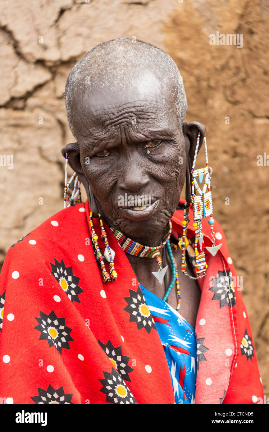 I vecchi Masai Donna Foto Stock