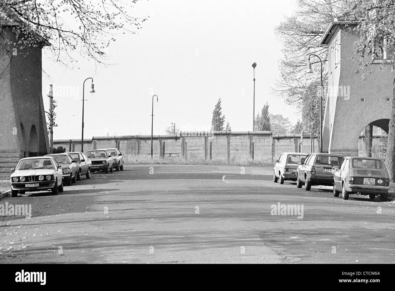 Il muro di Berlino a Staaken durante la Guerra fredda Foto Stock