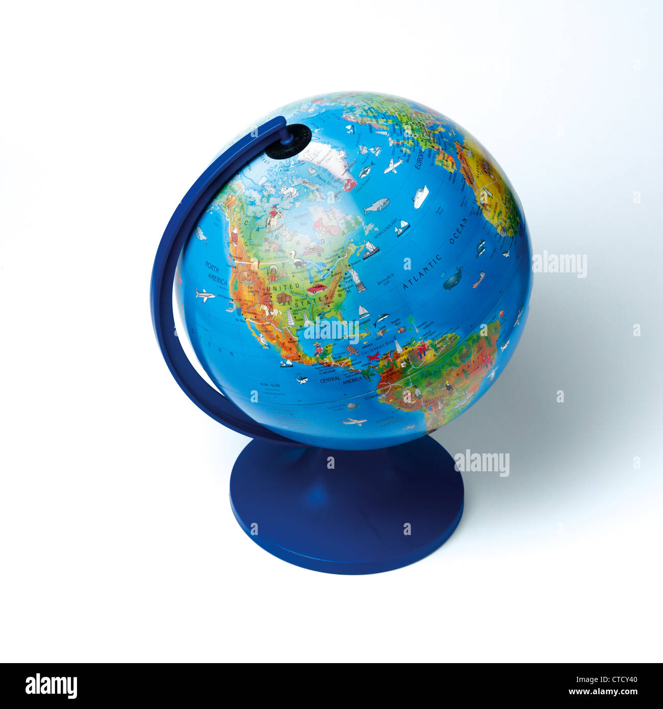 Blue Globe del mondo con immagini su per l'istruzione Foto Stock
