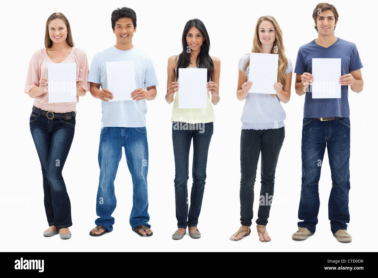 Persone in jeans azienda cinque segni Foto Stock