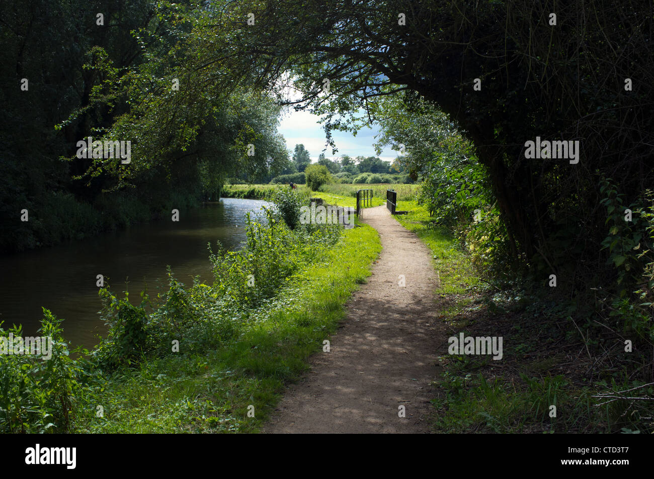 Il nuovo sentiero lungo il fiume Stort in Harlow Town park segnando il Essex Hertfordshire confine Foto Stock