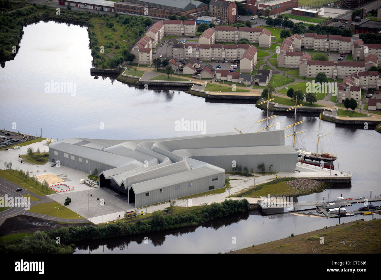 Vista aerea della SV Glenlee Ormeggiato accanto al Glasgow Riverside Museum: Scozia il Museo dei Trasporti e viaggi. Foto Stock