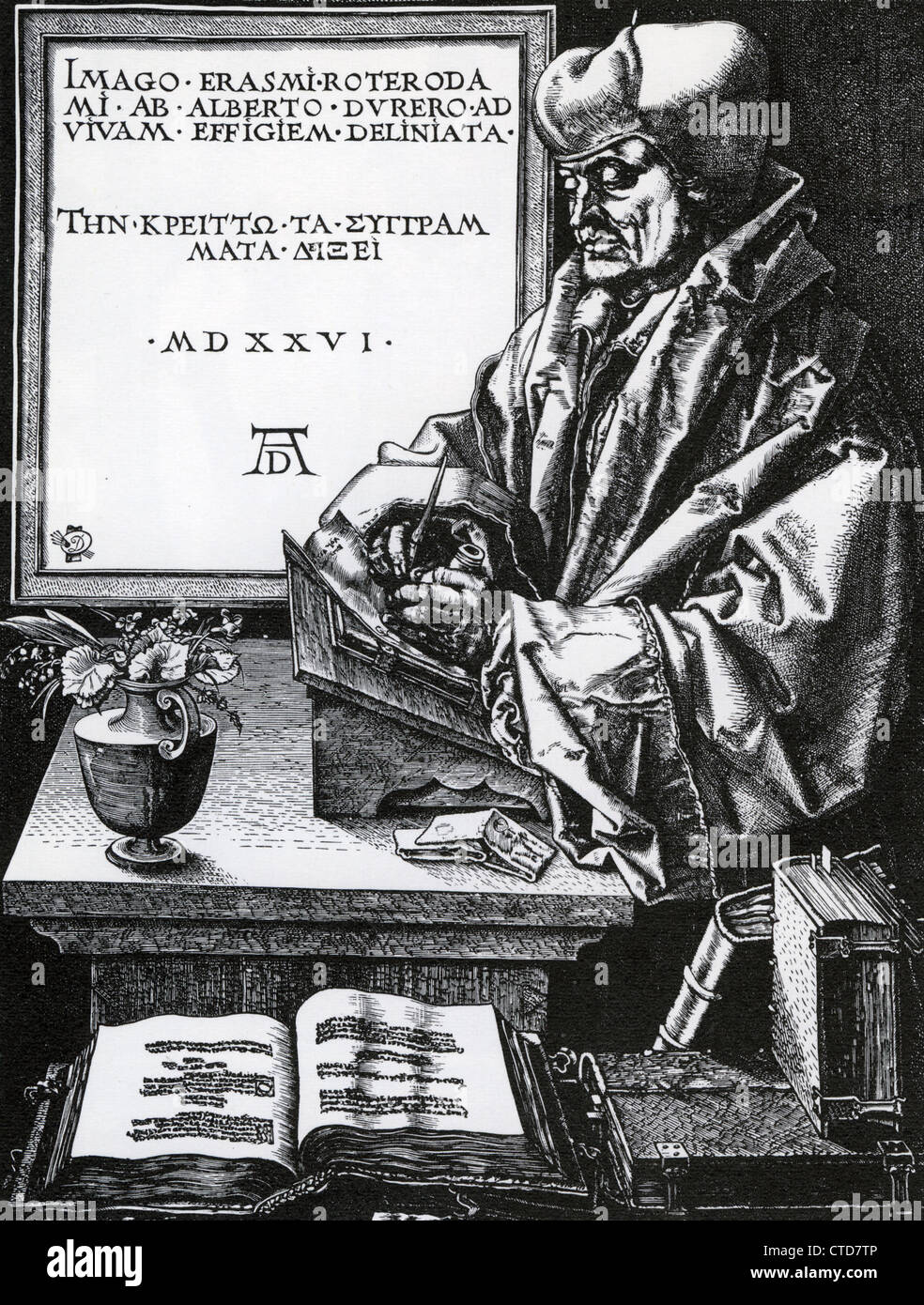 Desiderio ERASMUS (c) 1466-1536 olandese umanista rinascimentale in una xilografia di Albrecht Dürer Foto Stock