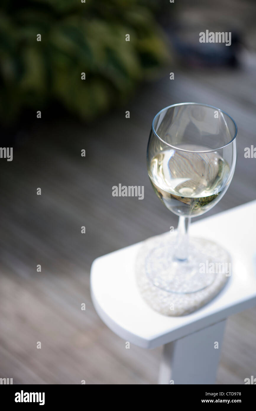 Messa a fuoco poco profonda immagine del vino bianco in un giardino Foto Stock