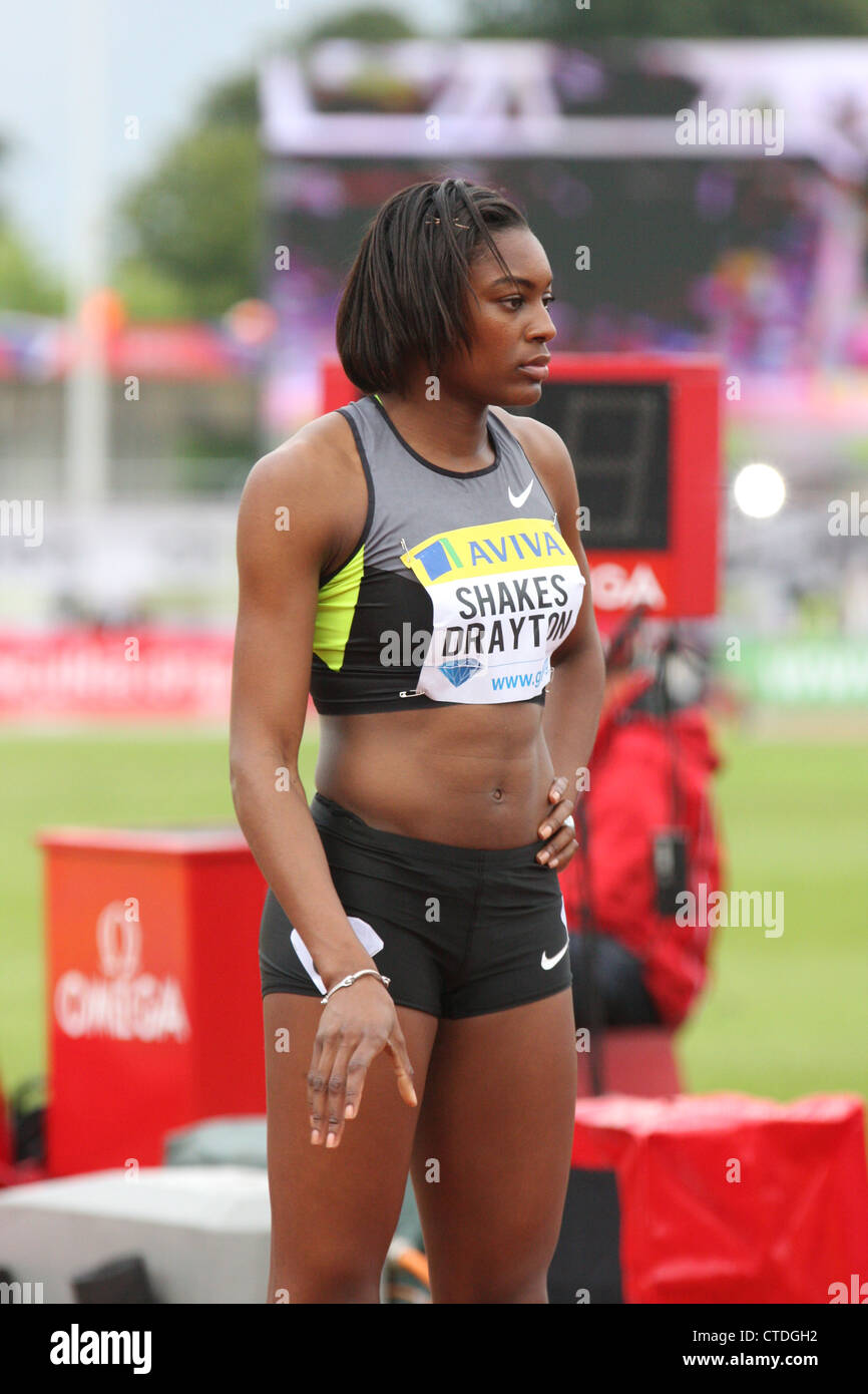 Perri Shakes-Drayton dopo aver vinto il womens 400 metri al AVIVA 2012 Londra Grand Prix al Crystal Palace di Londra, Inghilterra. Foto Stock