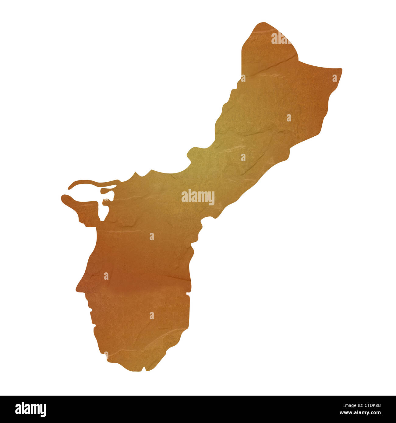 Mappa di Guam con roccia marrone o tessitura della pietra, isolato su sfondo bianco con percorso di clipping. Foto Stock