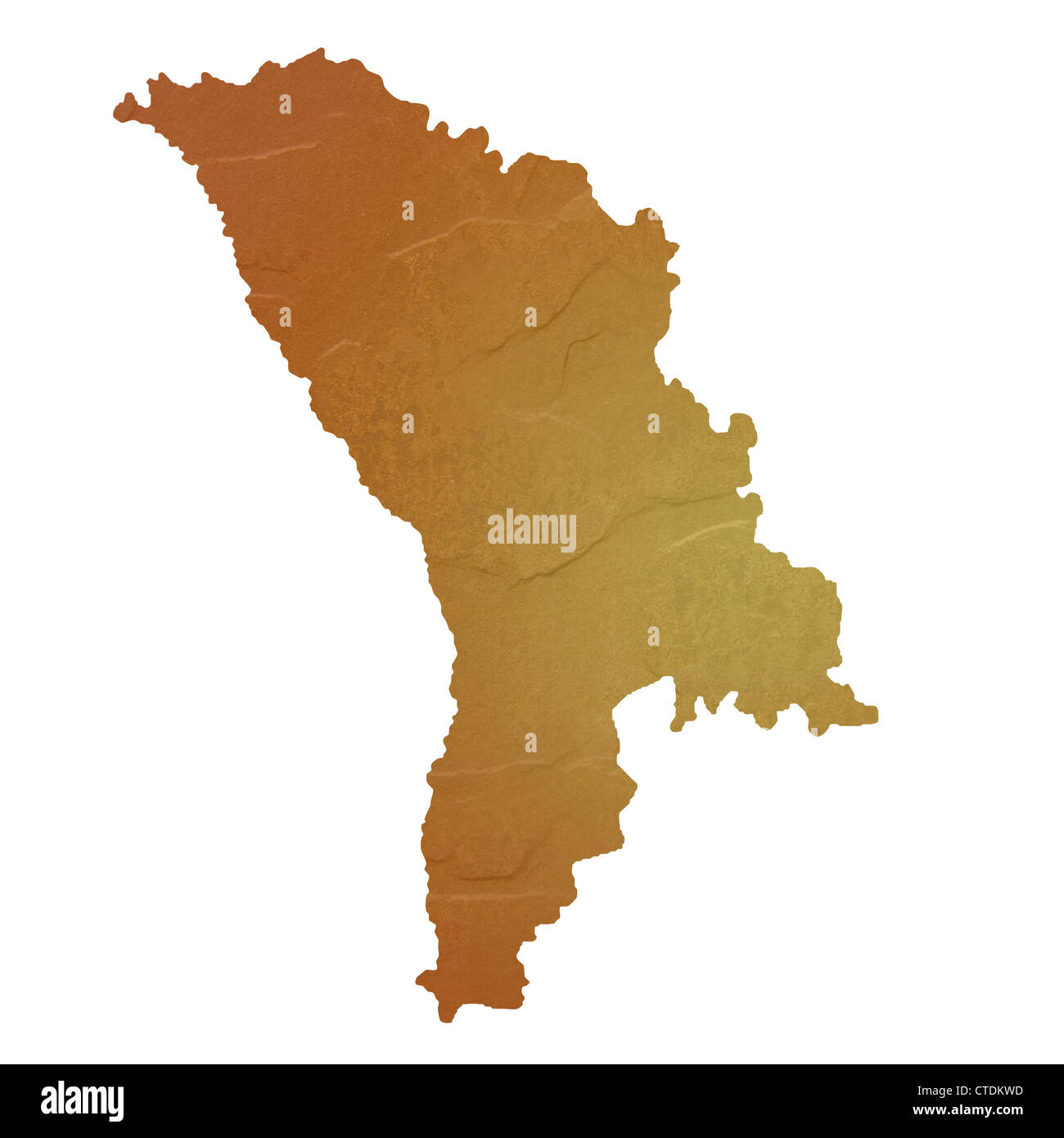 Mappa testurizzata di Moldavia mappa marrone con sasso o pietra texture, isolato su sfondo bianco con percorso di clipping. Foto Stock