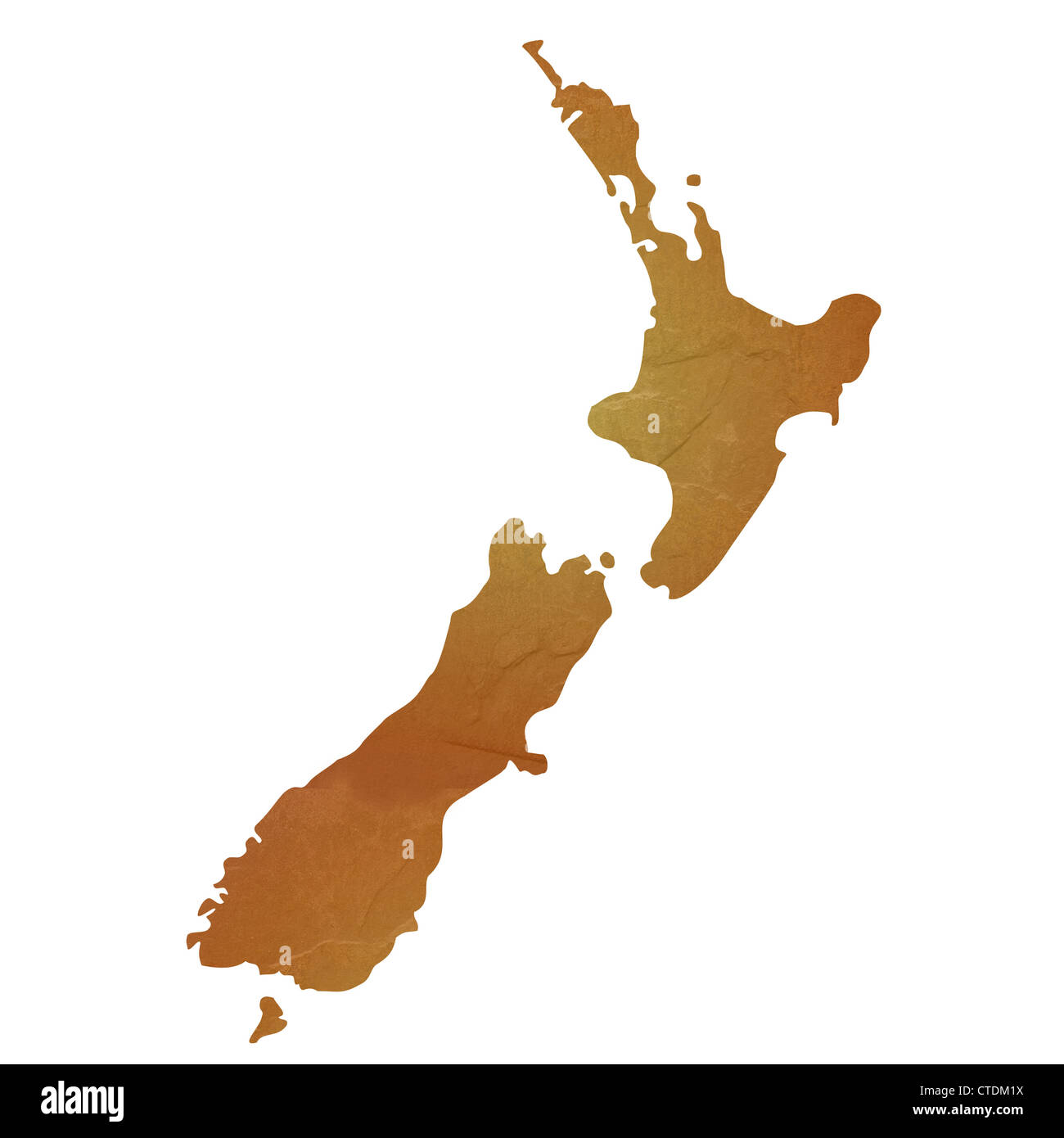 Nuova Zelanda mappa marrone con sasso o pietra texture, isolato su sfondo bianco con percorso di clipping. Foto Stock