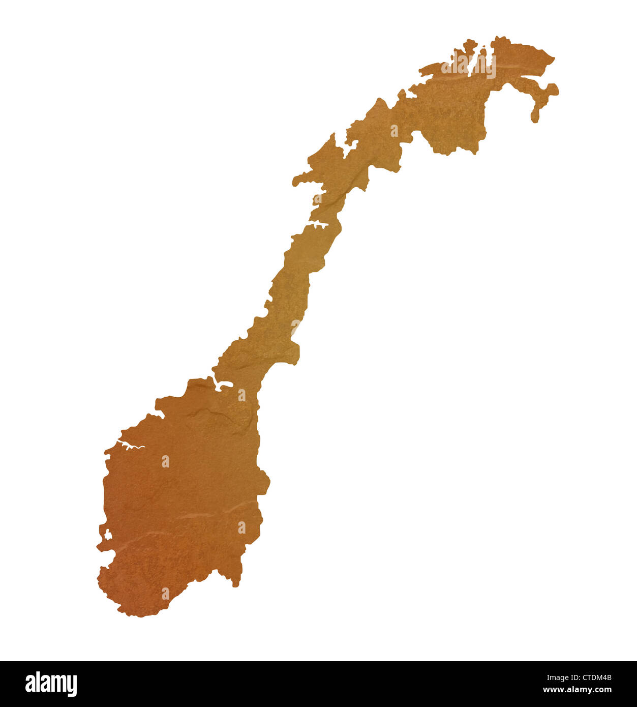 Mappa testurizzata di Norvegia mappa marrone con sasso o pietra texture, isolato su sfondo bianco con percorso di clipping. Foto Stock