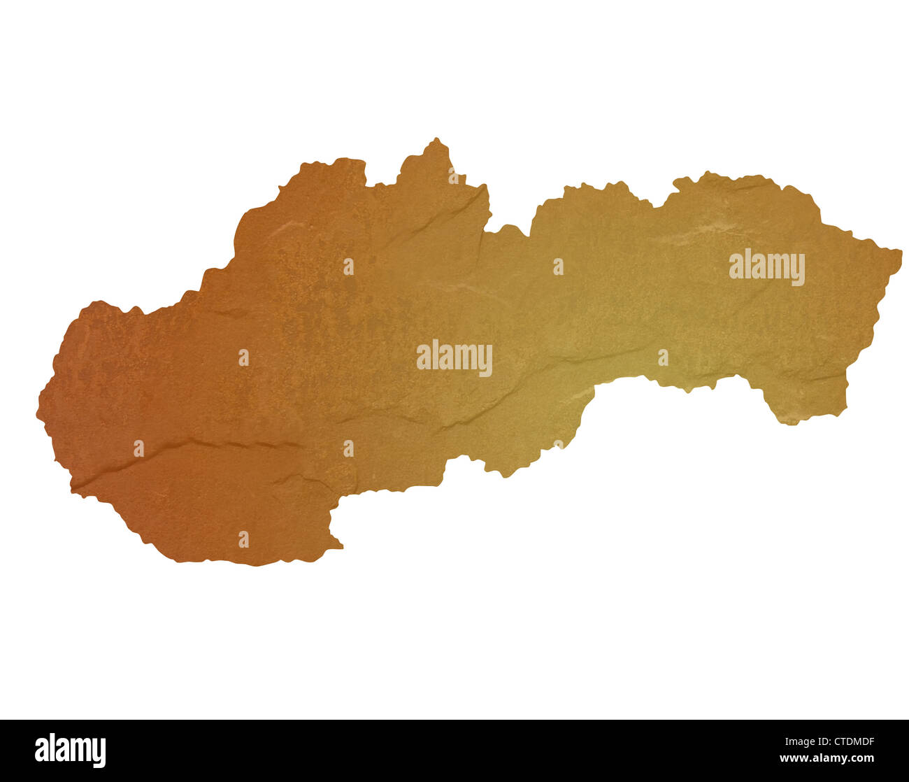 Mappa testurizzata della Slovacchia mappa marrone con sasso o pietra texture, isolato su sfondo bianco con percorso di clipping. Foto Stock