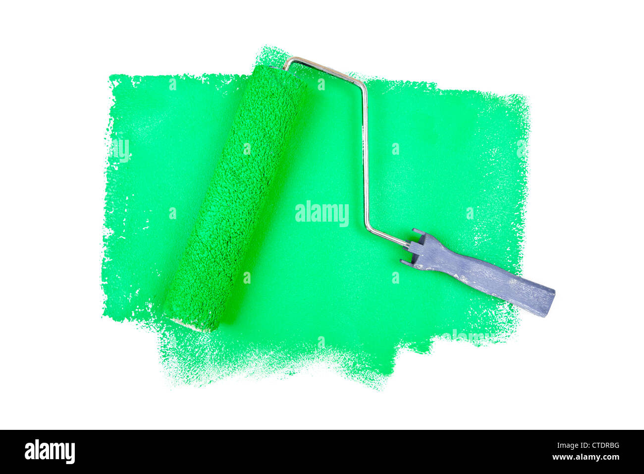Rullo di vernice sulle tracce di verde Foto Stock