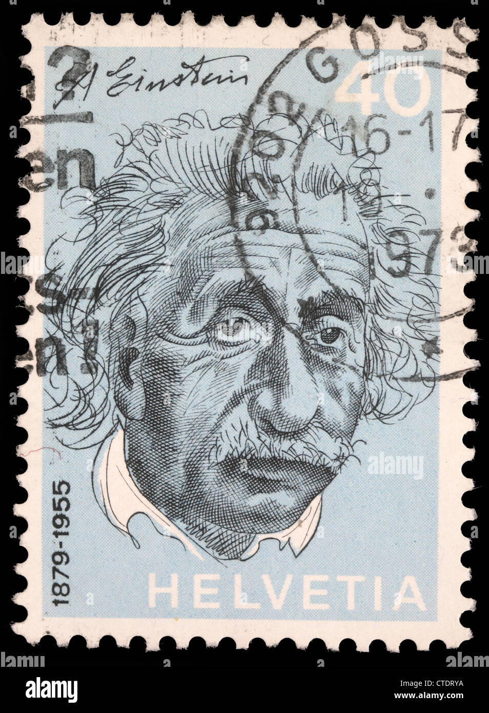 Svizzera - circa 1973: un timbro stampato in Svizzera mostra Albert Einstein, circa 1973 Foto Stock