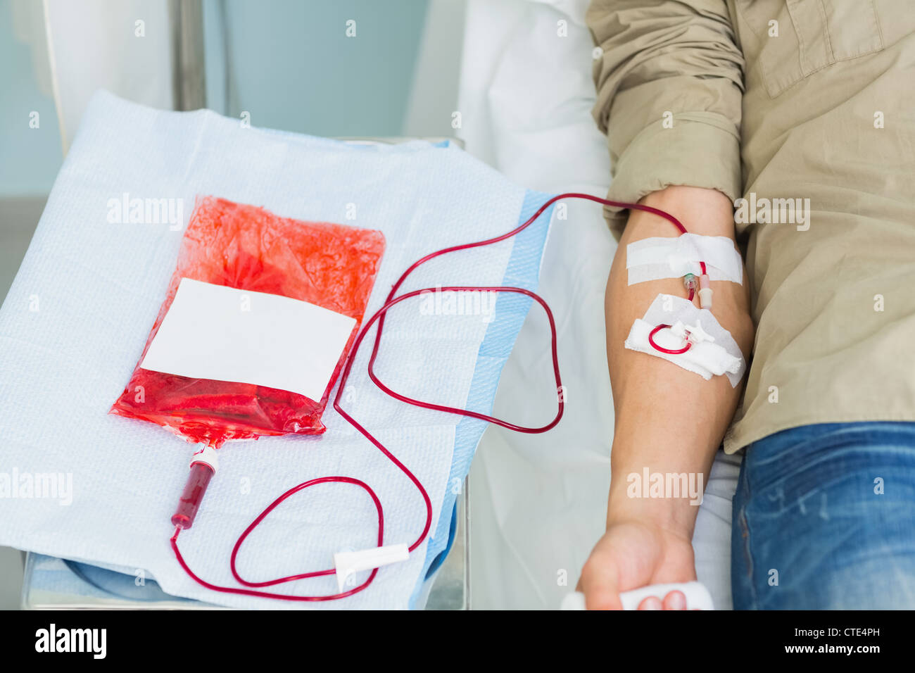 Chiudere fino a donatori sacca di sangue Foto Stock