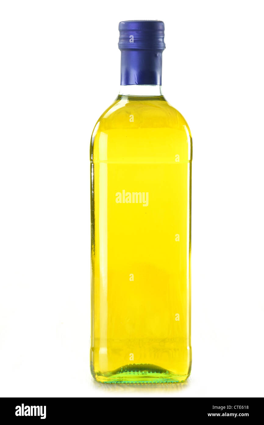 Bottiglia di olio di cottura isolato su bianco Foto Stock