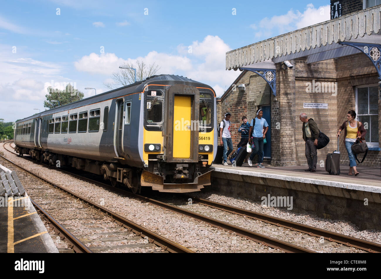 Saxmundam stazione ferroviaria sulla 49-Mile linea di diramazione tra Lowestoft e Ipswich, Suffolk, Regno Unito. Foto Stock