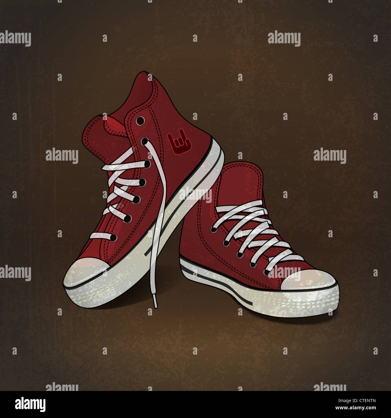 Illustrazione sneakers rosso su sfondo grunge Foto Stock