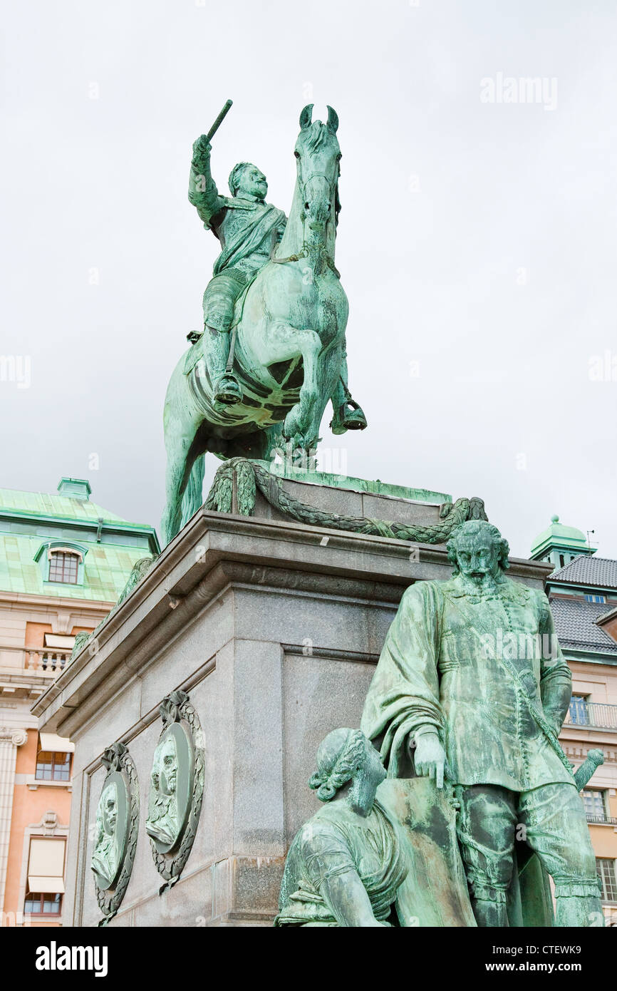 Statua equestre di Gustavo Adolfo a Gustav Adolfs torg, Stoccolma, Svezia Foto Stock