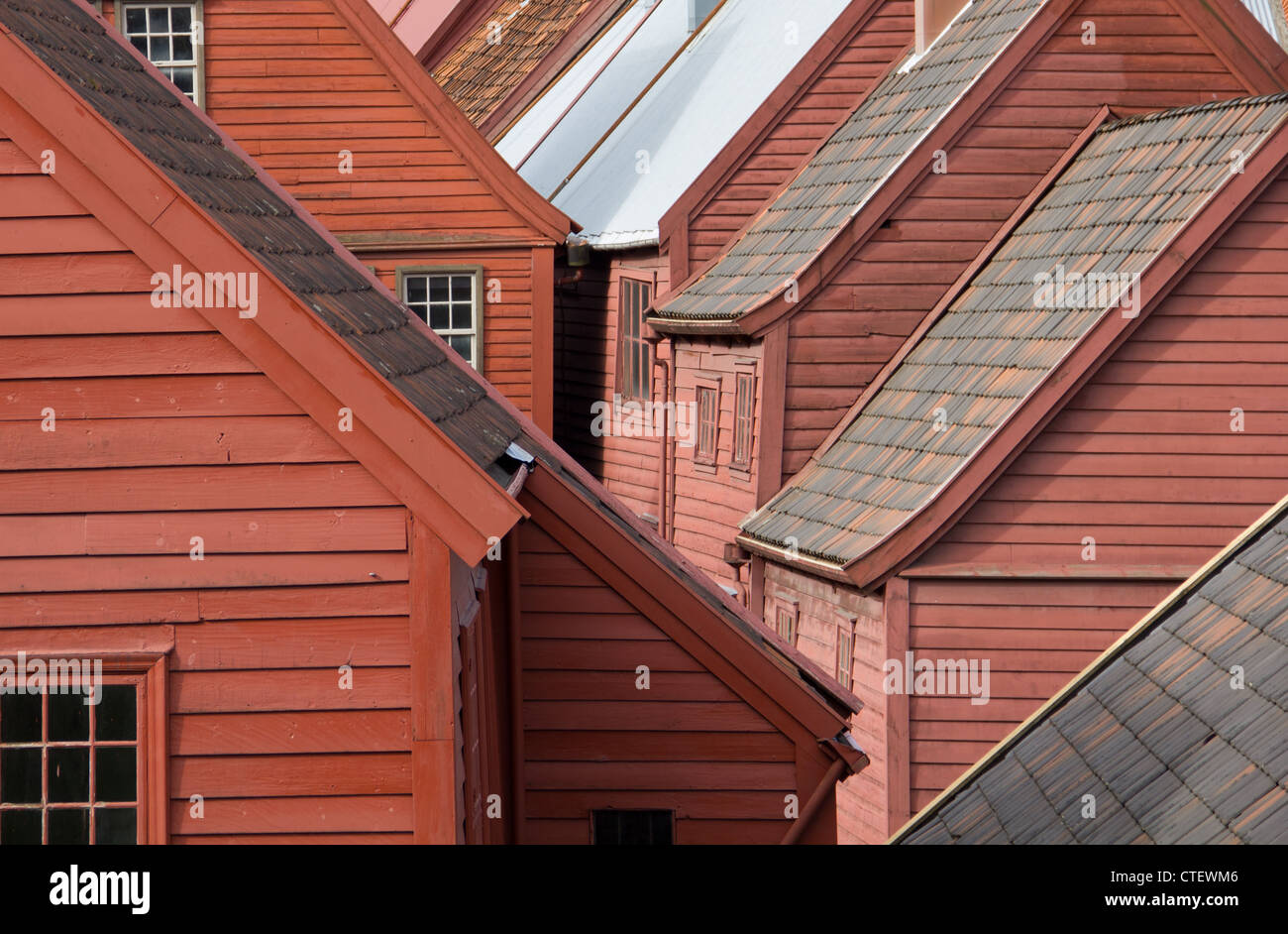 Bryggen, Bergen, Wharf, Norvegia, culturale, storico, Architettura, UNESCO del Patrimonio Culturale Mondiale, turisti, souvernirs, città Foto Stock