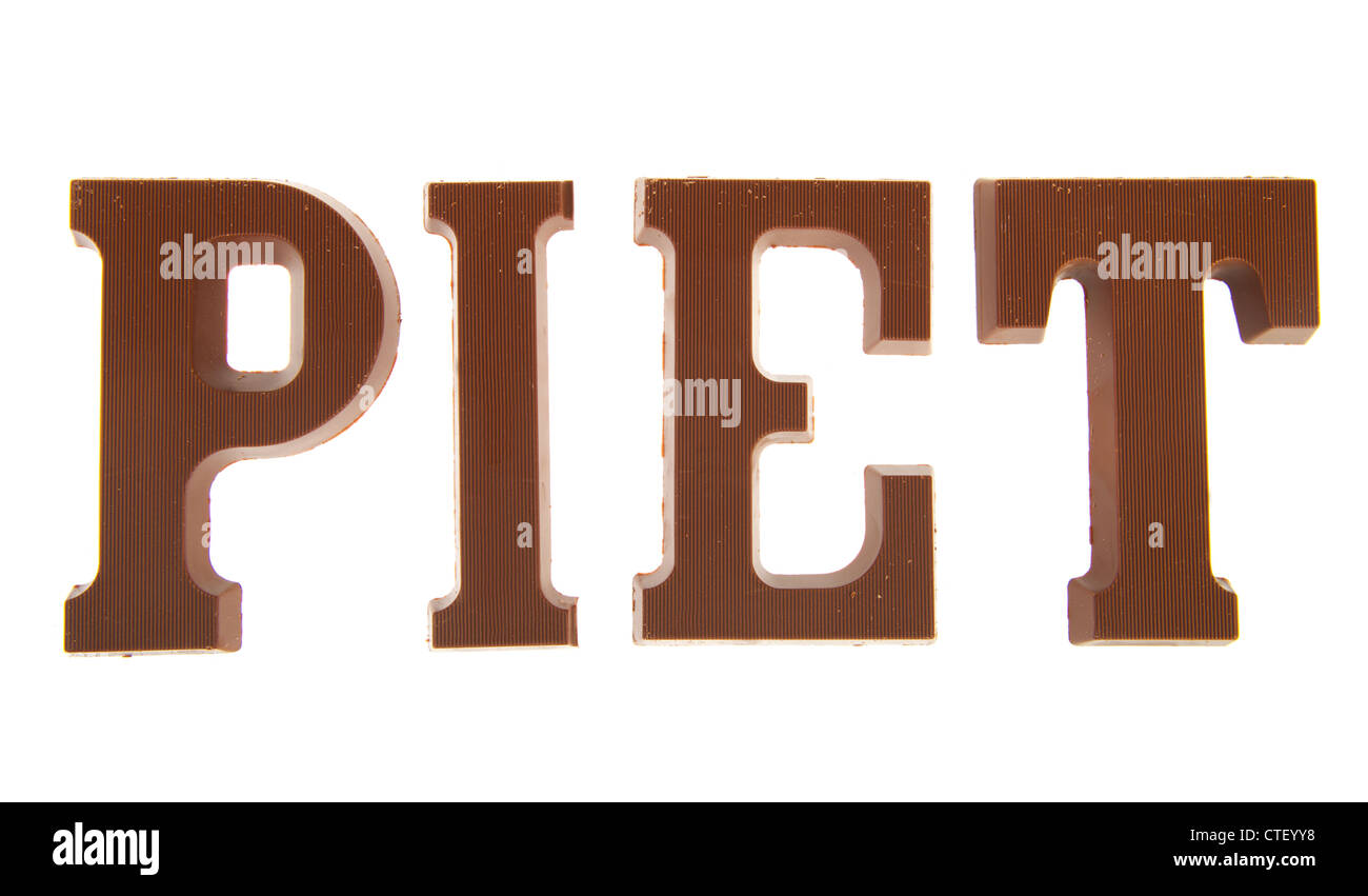 Sinterklaas lettere di cioccolato Piet isolate su sfondo bianco Foto Stock