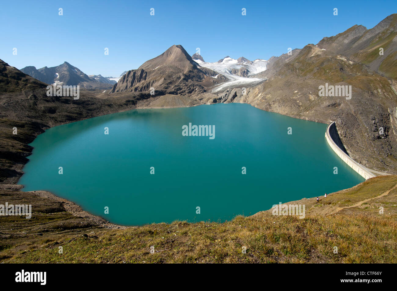 Lago Griessee, Mt Bättelmatthorn, Punta dei Camosci e glacier Griesgletscher, Pennine, Vallese, Svizzera Foto Stock