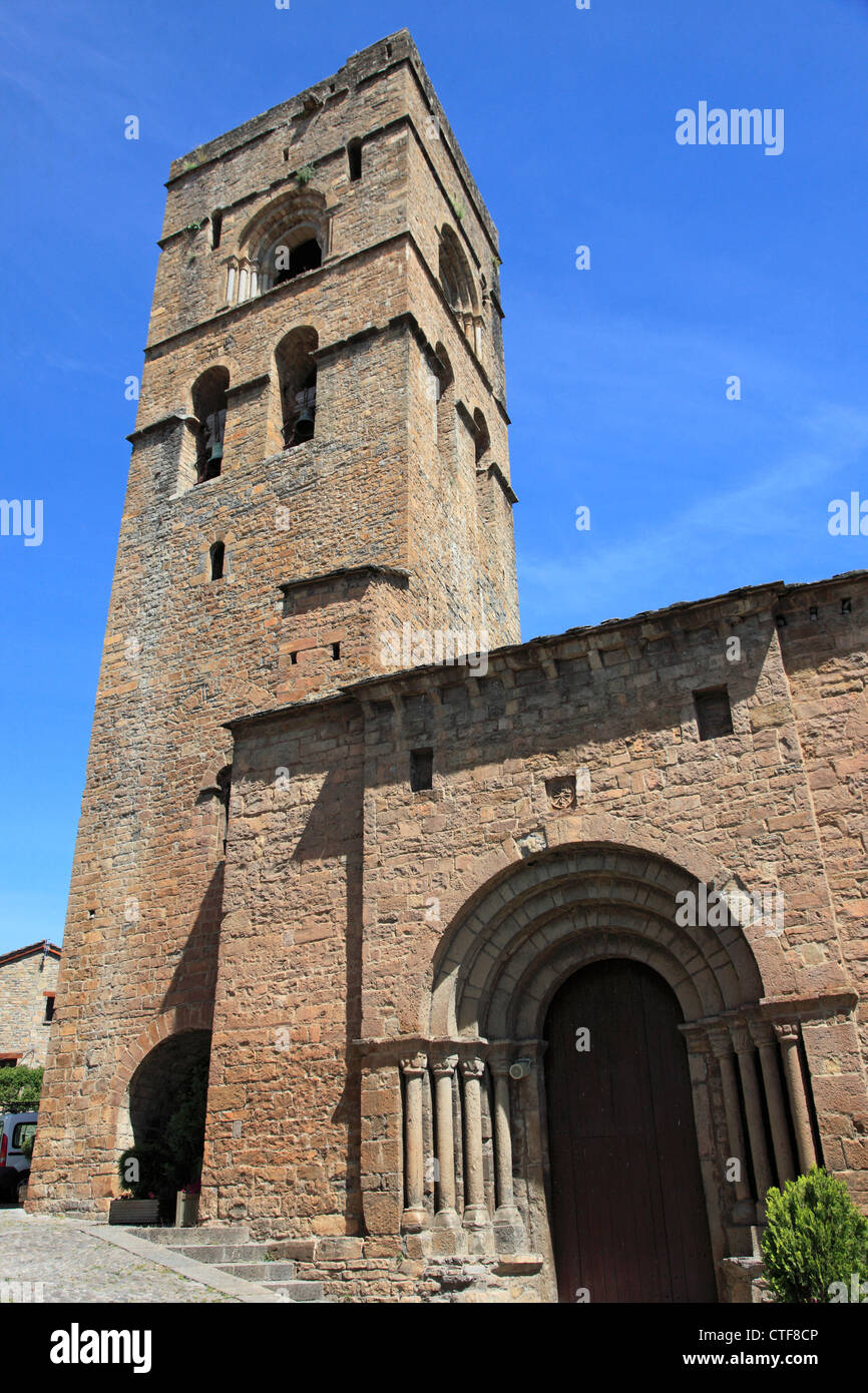 Spagna Aragona, Pirenei, Ainsa, villaggio, chiesa, Foto Stock