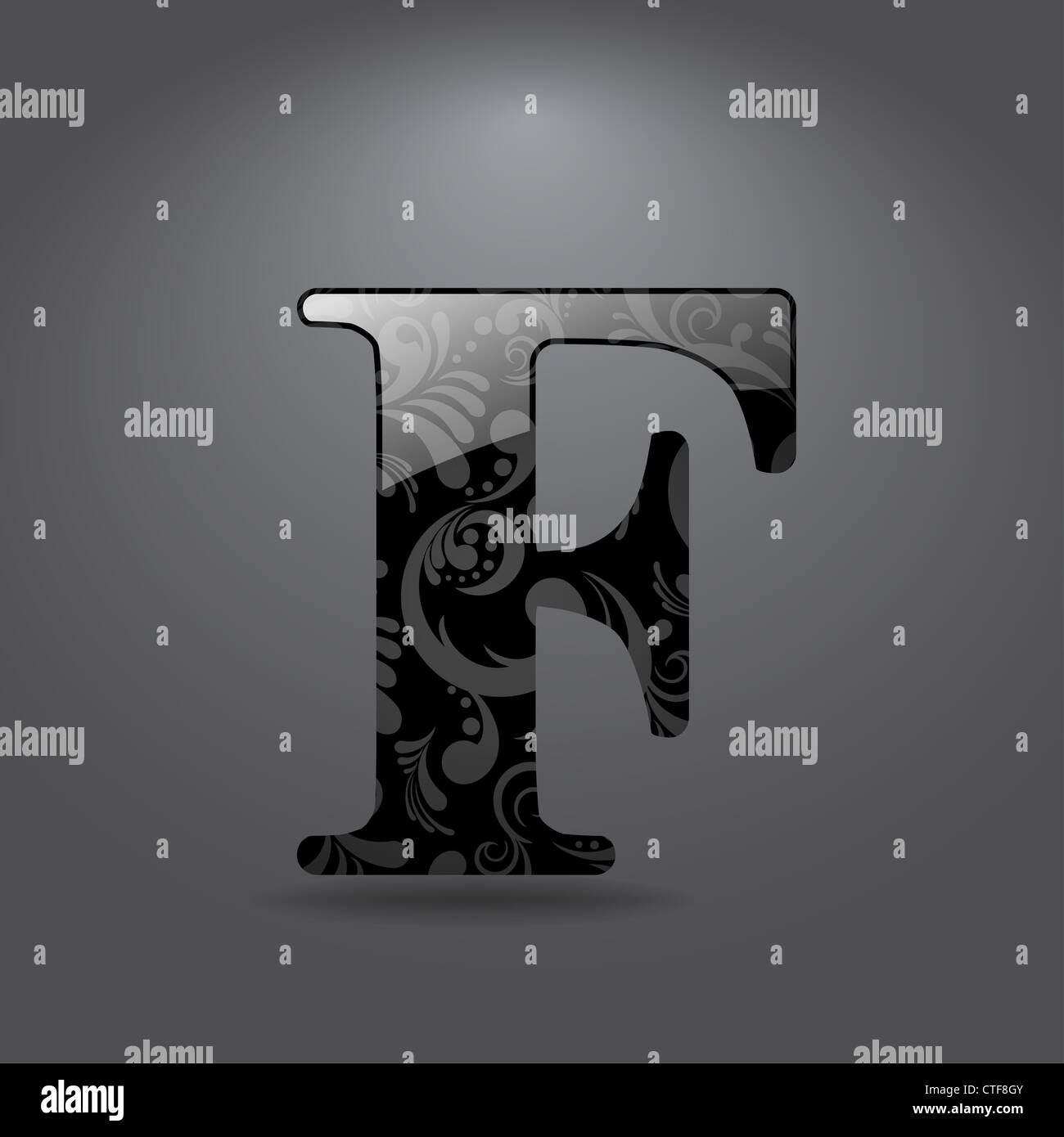 Lettera lucida F isolato su sfondo grigio Foto Stock