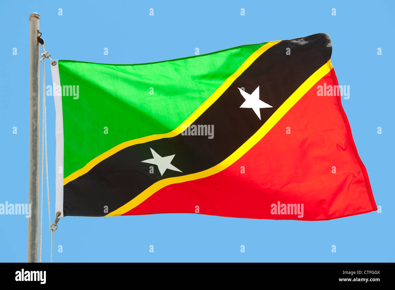 Bandiera Nazionale della nazione caraibica di Saint Kitts San Cristopher e Nevis in Indie ad ovest Foto Stock