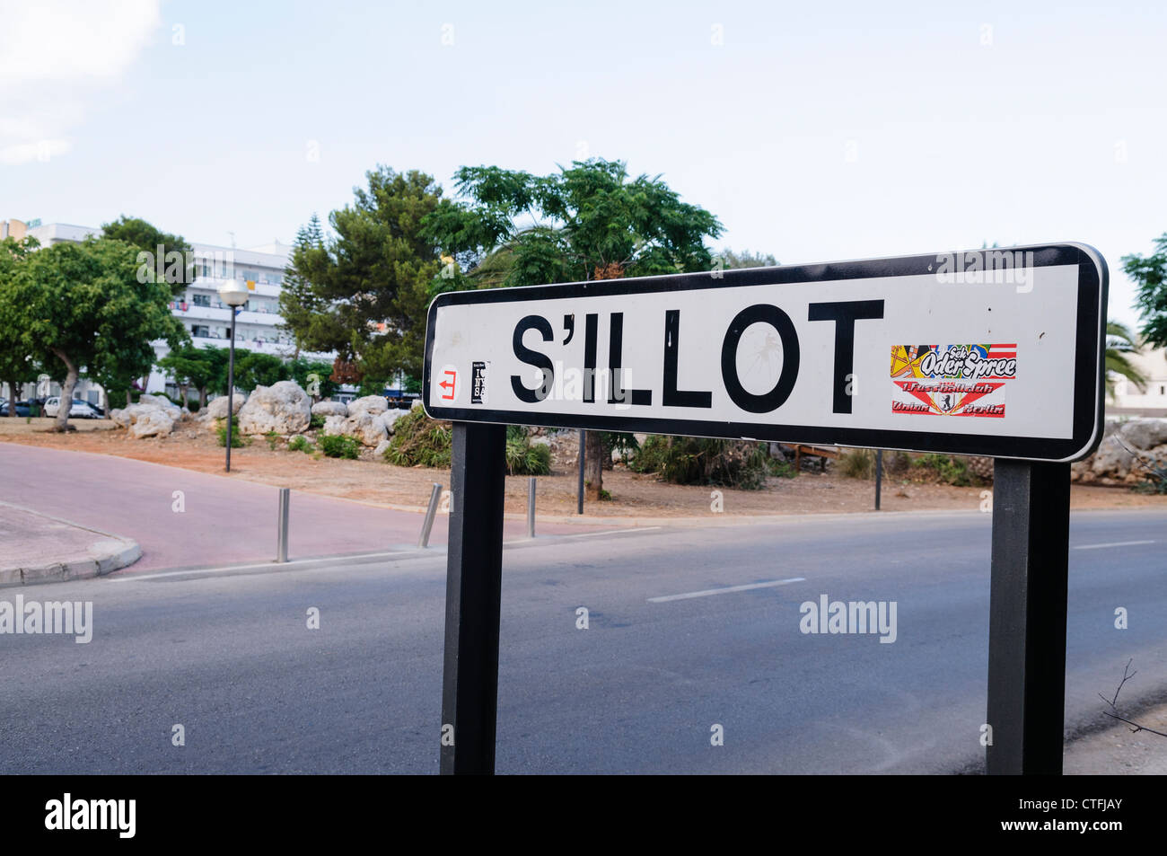 Cartello stradale nella città di Maiorca di S'Illot Foto Stock
