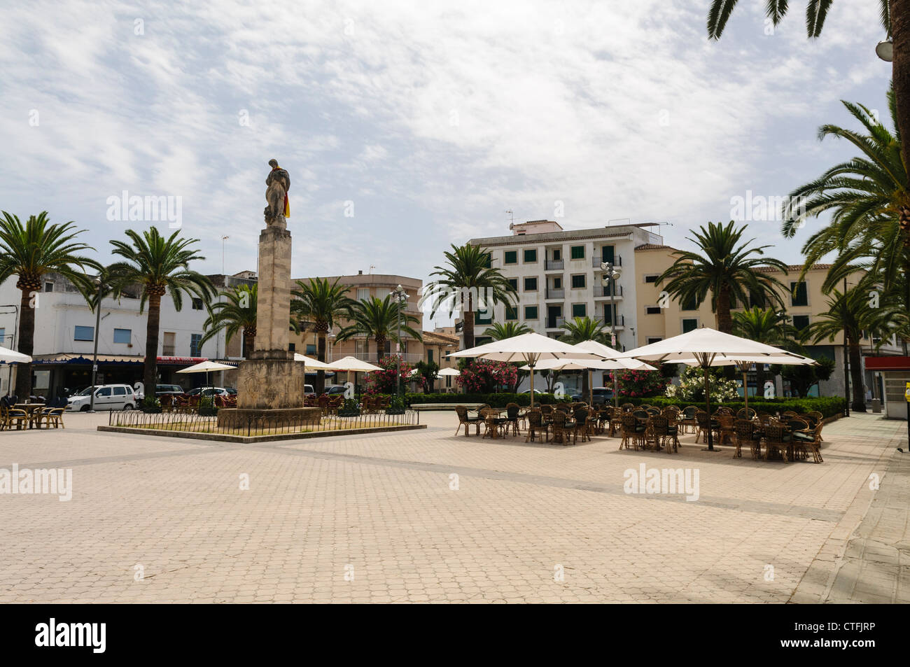 Ristorante le tabelle nella piazza principale, Felanitx, Mallorca/Maiorca Foto Stock