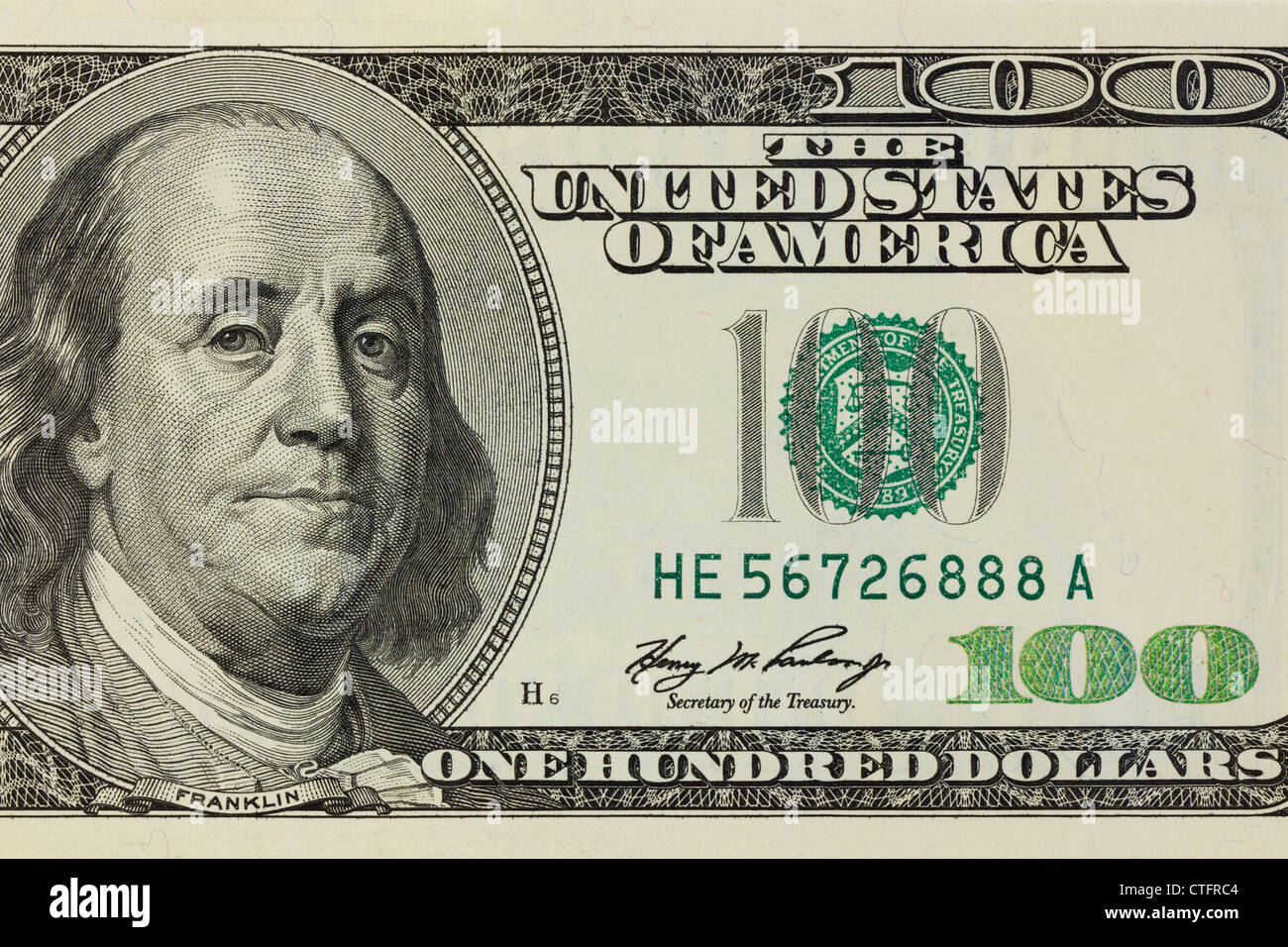 $100 bill closeup dettaglio Foto Stock