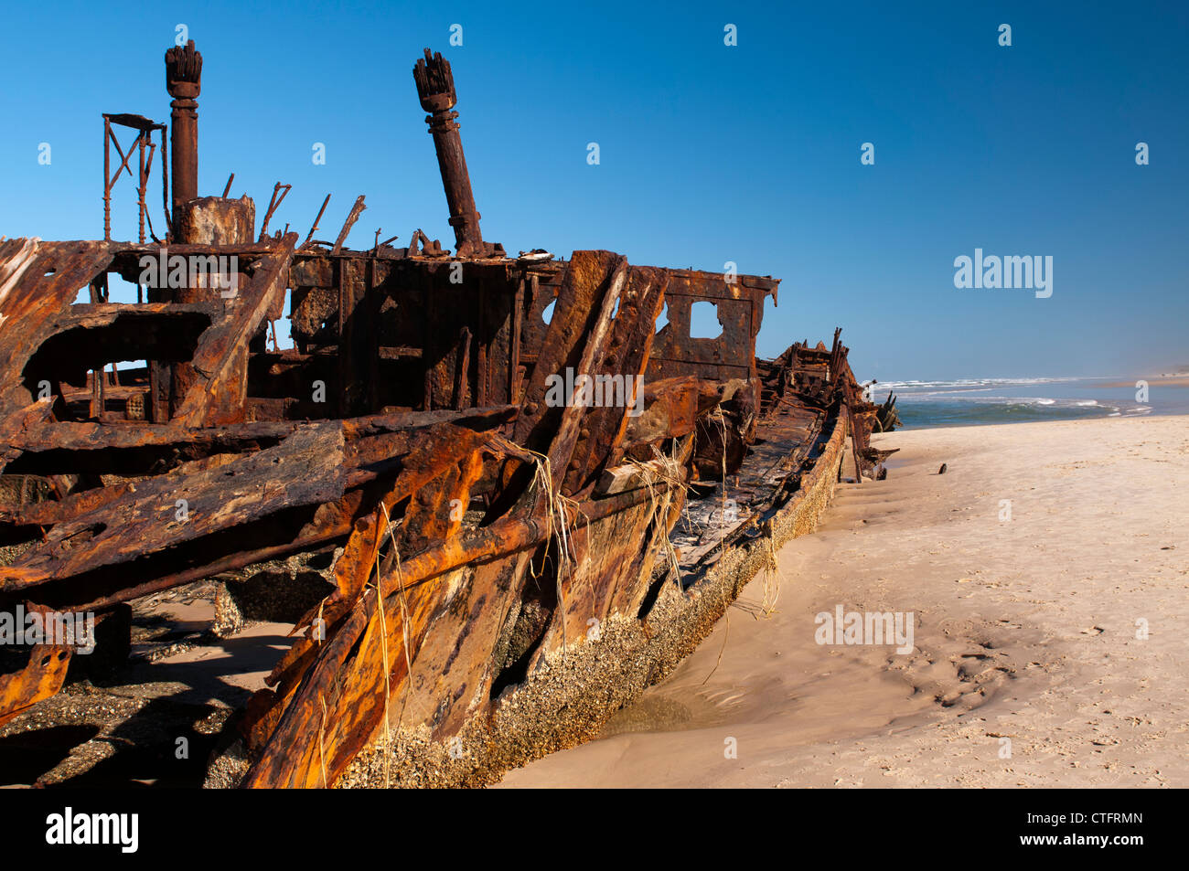 Il Maheno relitto su Fraser Island. Foto Stock