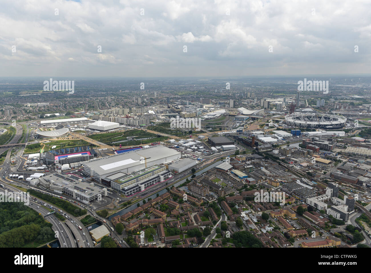 Vista aerea del London 2012 Olympic Park / Queen Elizabeth Park Foto Stock