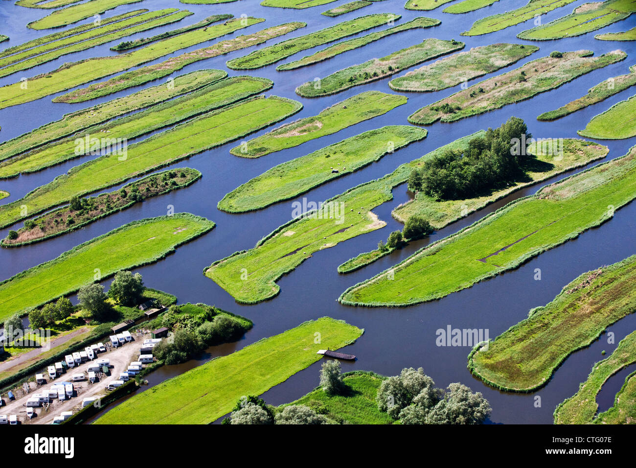 I Paesi Bassi, Jisp, antenna, paesaggio di polder. Foto Stock