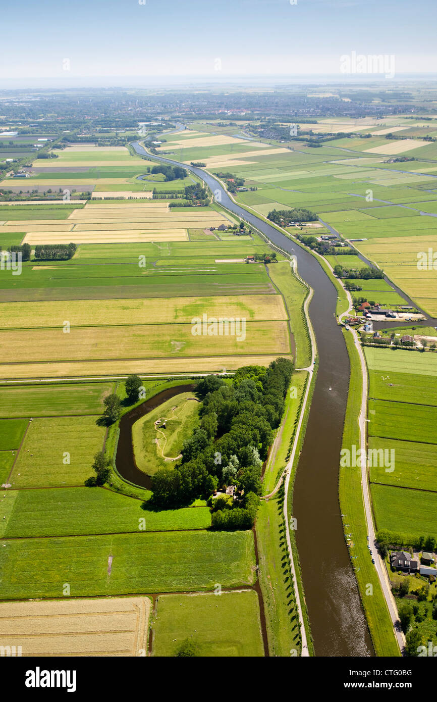 Paesi Bassi, Zuidoostbeemster, Fort aan de Jisperweg. Linea di difesa di Amsterdam. Hollandse Waterlinies. Linee olandesi di difesa dell'acqua. Antenna. Foto Stock